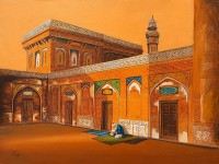 S. A. Noory, Wazir Khan Mosque - Lahore, 18 x 24 Inch, Acrylic on Canvas, Cityscape Painting, AC-SAN-113